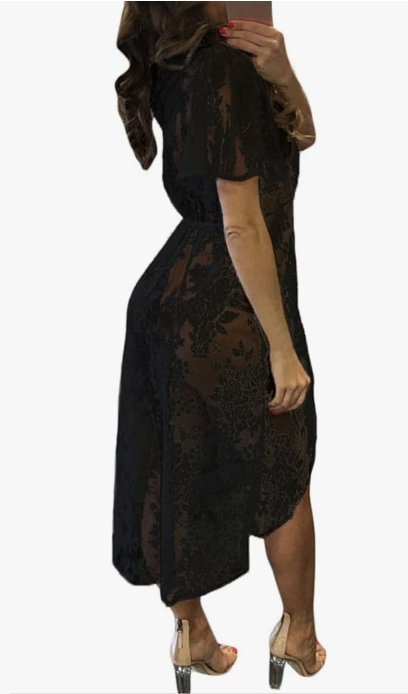Women's Sexy Floral Sheer Lace Bikini Cover up Summer Beach Wear Cover up
