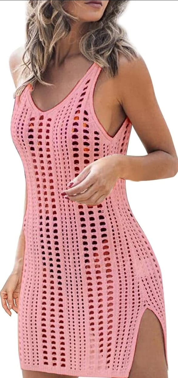 Swimsuit Coverup for Women Bathing Suit Cover ups Crochet Beach Tank Dress Hollow Out Slit Bikini Cover Up Sleeveless Dresses