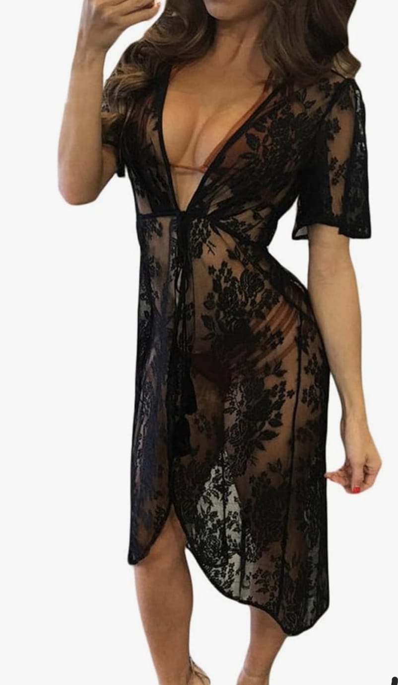 Women's Sexy Floral Sheer Lace Bikini Cover up Summer Beach Wear Cover up