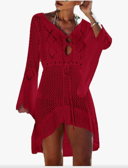 Wander Agio Beach Tops Sexy Floral Coverup Dresses Bikini Cover-ups Net Hollow Out